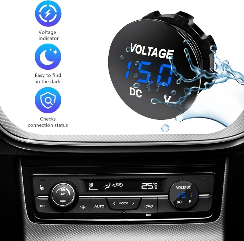 NYTKL DC 12V 24V Voltmeter Gauge, Car Digital Voltmeter Gauge Round Panel Battery Monitor Indicator, Waterproof Mini LED Display Voltage Meter Replacement for Boat Truck Motorcycle (Blue) - Image 4